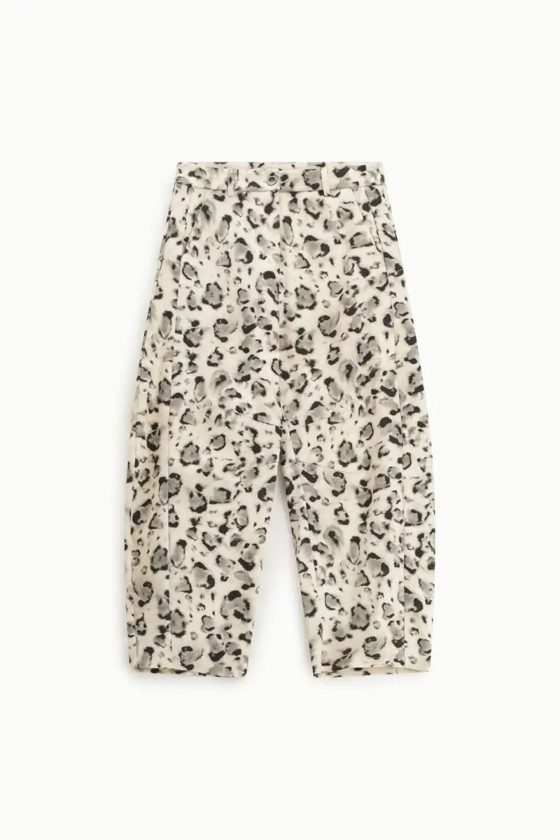 Trousers ampi stampa animalier vita alta Panna