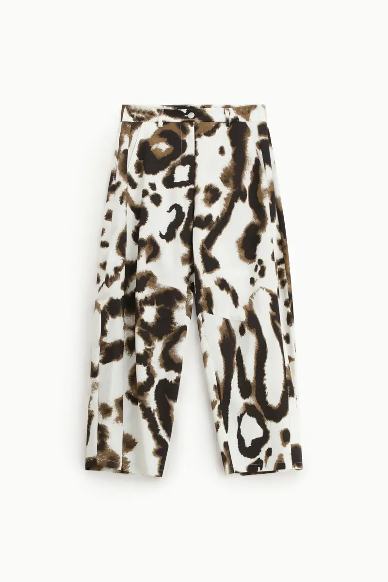 Trousers ampi stampa astratta vita alta Panna