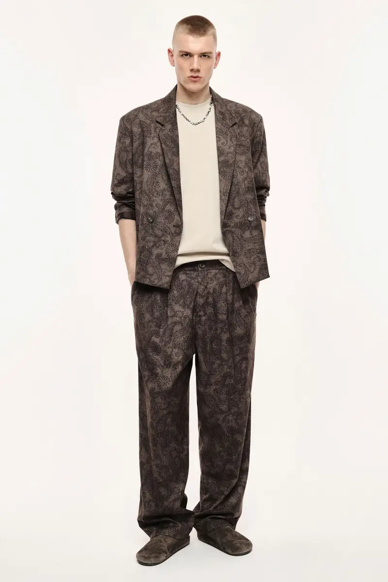 Trousers ampi stampati vita media pinces Moro miniatura 2