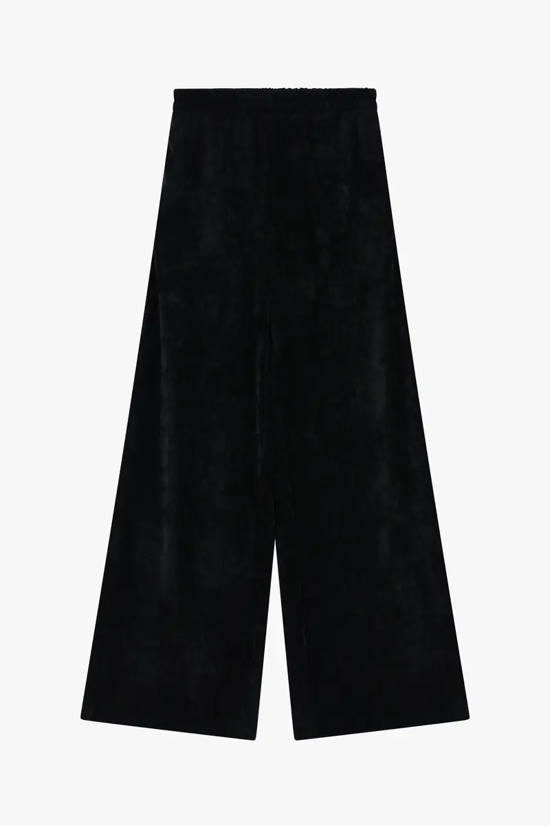 Trousers ampi vita alta con elastico Nero