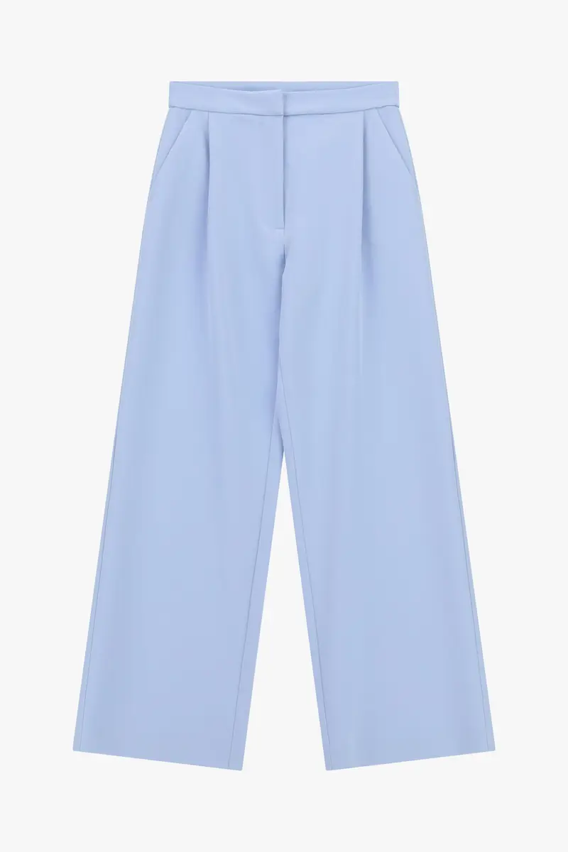 Trousers ampi vita alta con pince e chiusura nascosta Baby blu