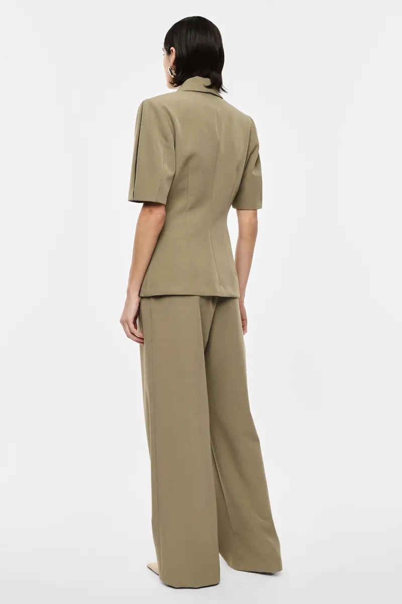 Trousers ampi vita alta con pince e chiusura nascosta Salvia miniatura 3