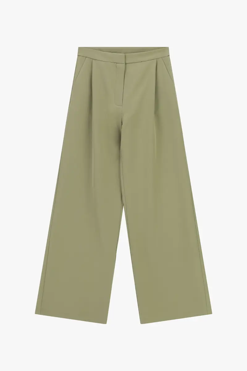 Trousers ampi vita alta con pince e chiusura nascosta Salvia