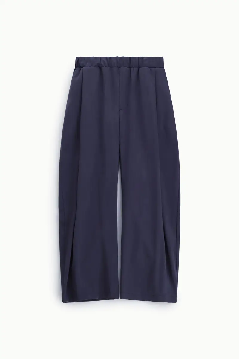 Trousers baggy-fit con vita elastica e pieghe Navy