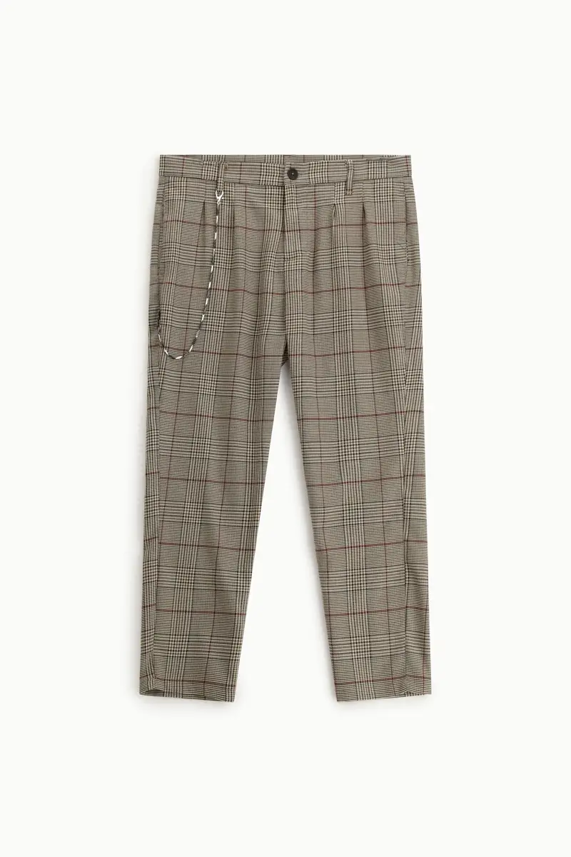 Trousers baggy-fit motivo check con catena Beige