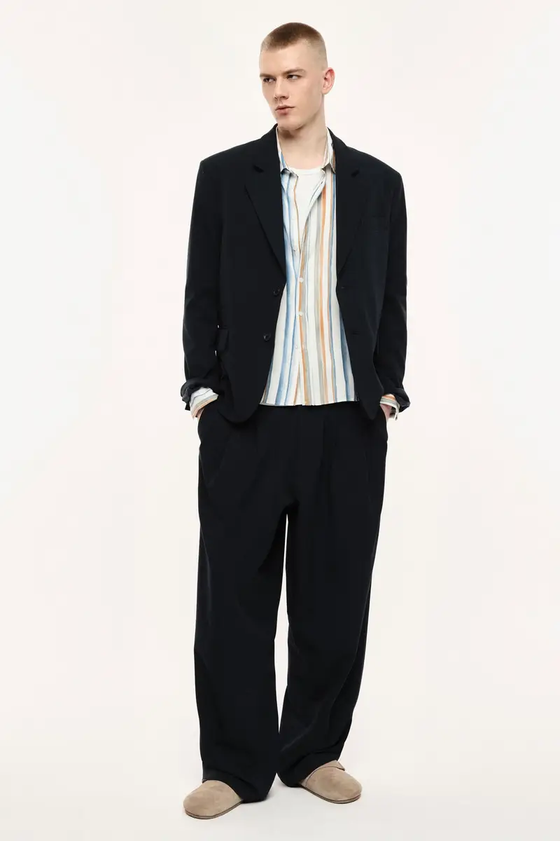 Trousers baggy-fit pince vita alta Navy miniatura 2