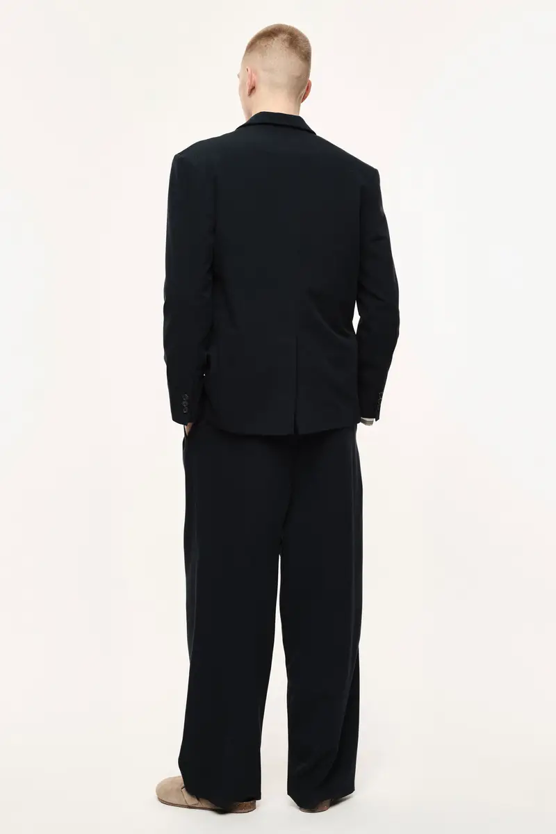 Trousers baggy-fit pince vita alta Navy miniatura 3