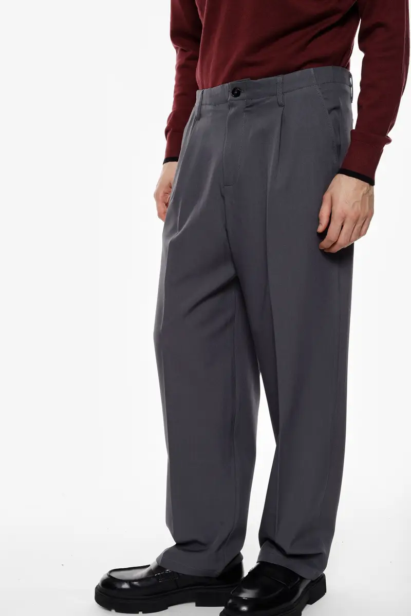 Trousers baggy-fit pince vita media Asfalto miniatura 3