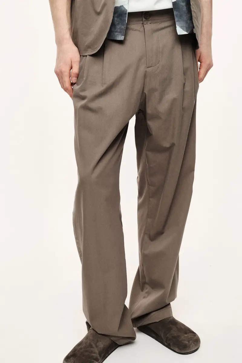 Trousers baggy-fit pince vita media Fango miniatura 4