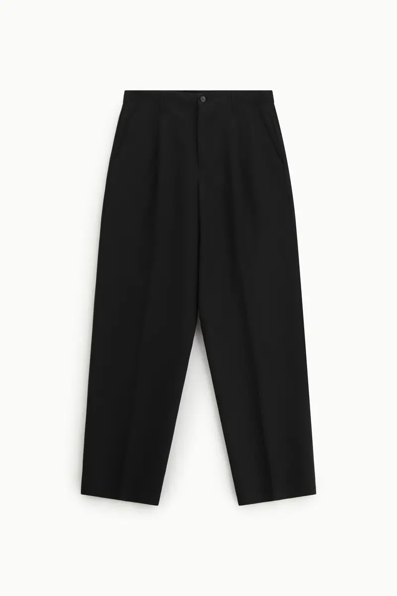Trousers baggy-fit pince vita media Nero