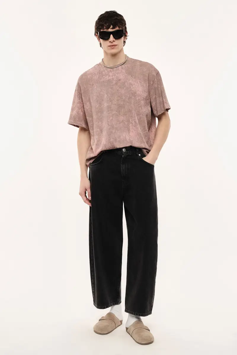 Trousers baggy-fit vita alta five tasche Denim nero miniatura 2