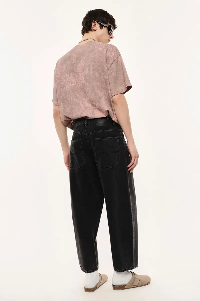 Trousers baggy-fit vita alta five tasche Denim nero miniatura 3