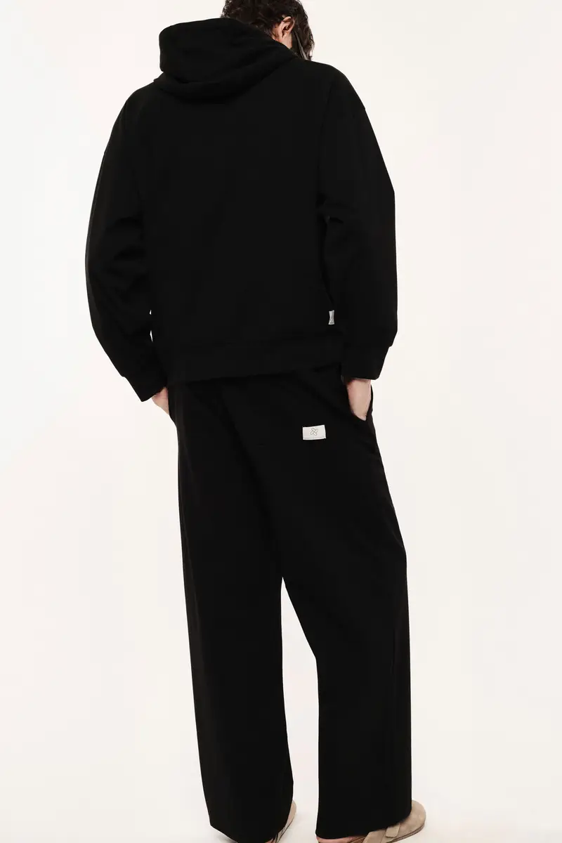 Trousers baggy-fit vita media con coulisse Nero miniatura 3