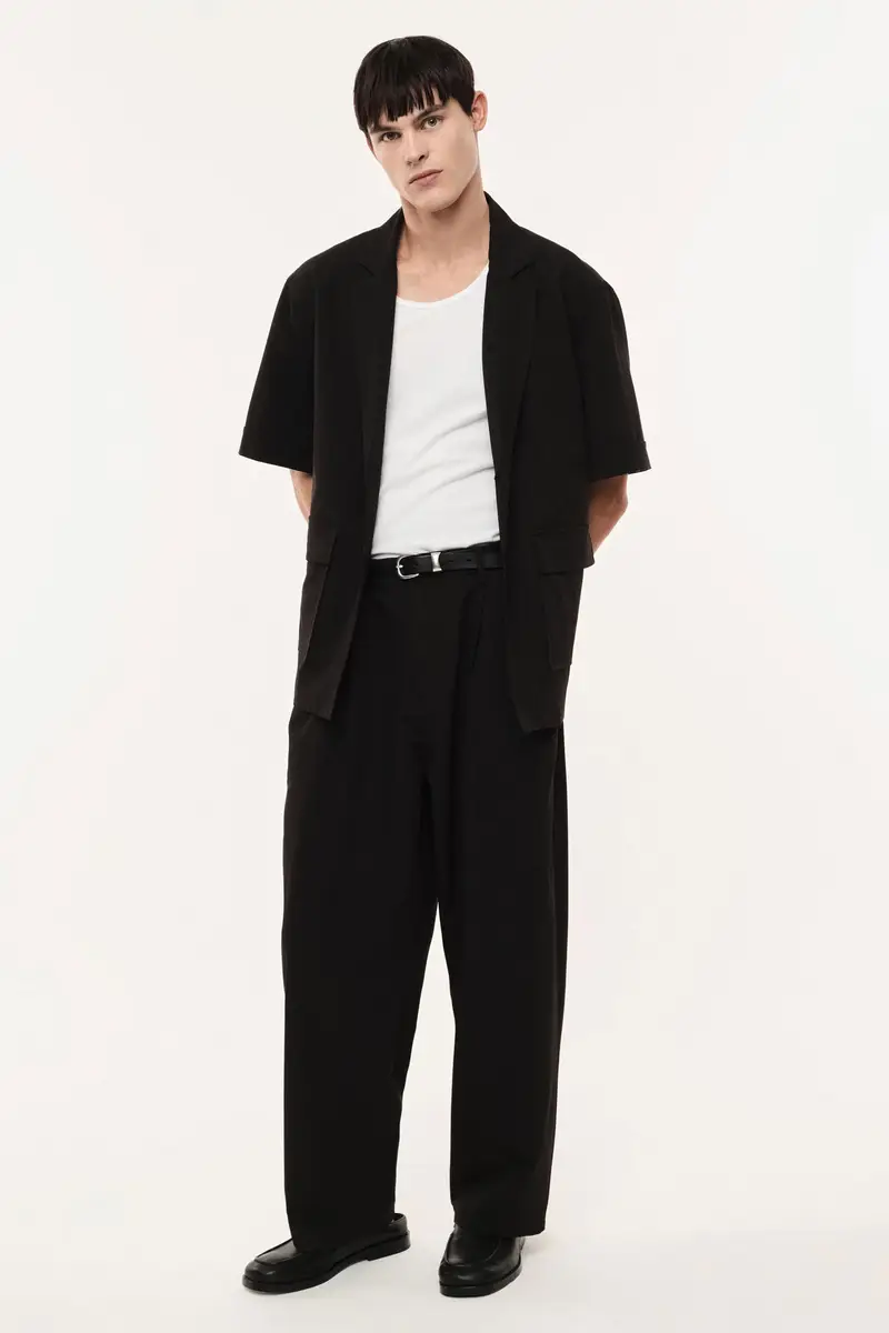 Trousers baggy-fit vita media pince visibili Nero miniatura 2