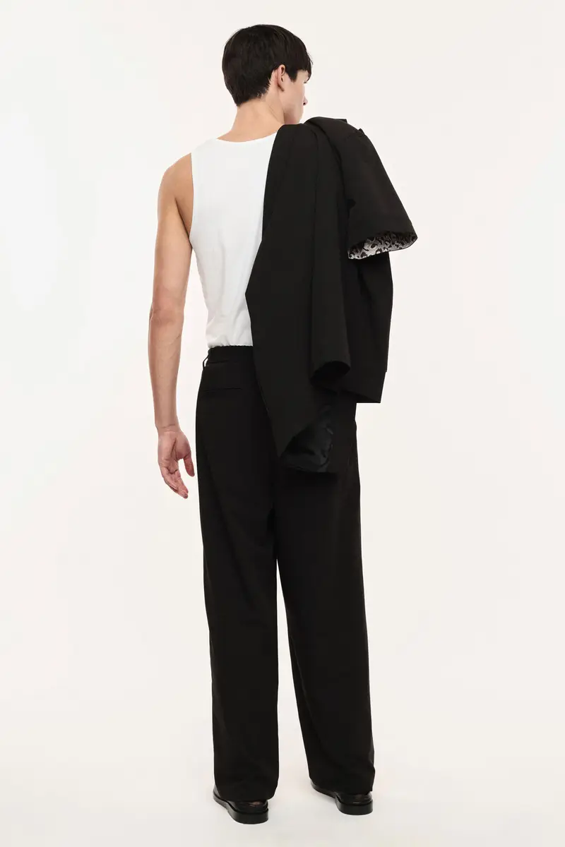 Trousers baggy-fit vita media pince visibili Nero miniatura 3