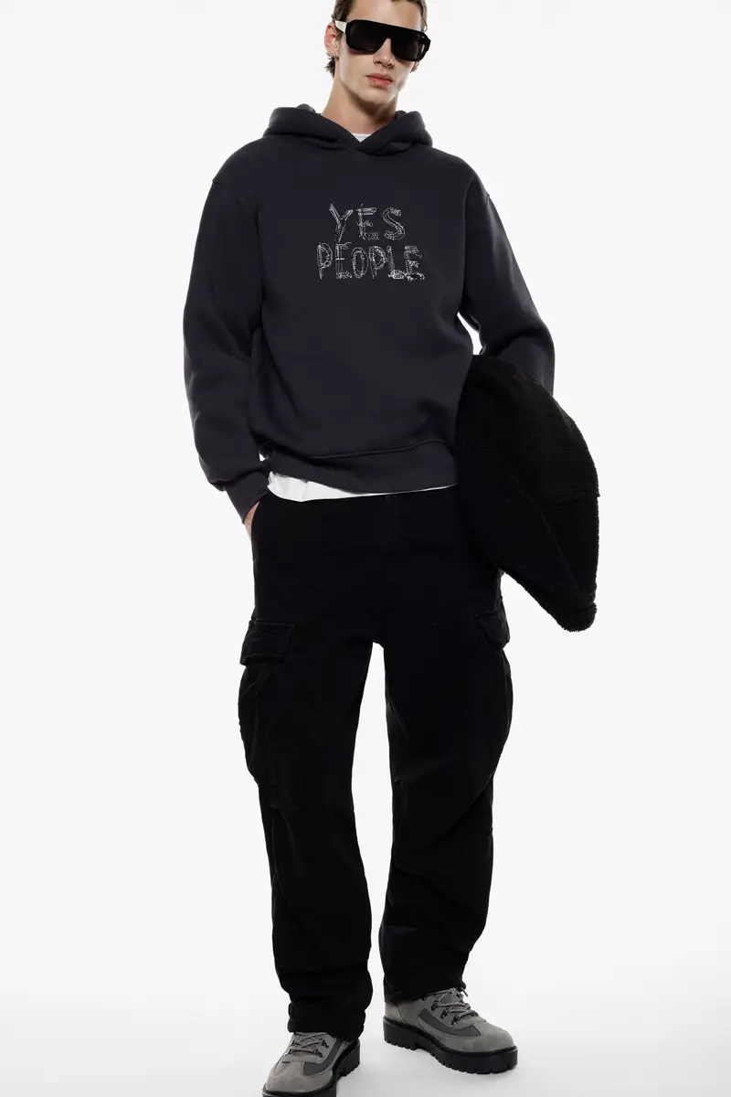 Trousers cargo baggy-fit con tasche applicate Nero miniatura 2