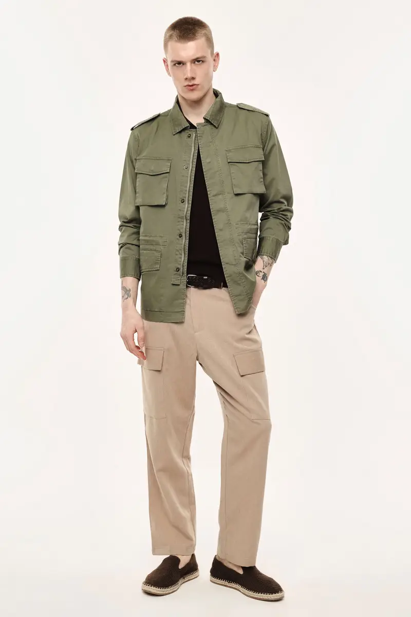 Trousers cargo fit ampio con tasche laterali Camel miniatura 2