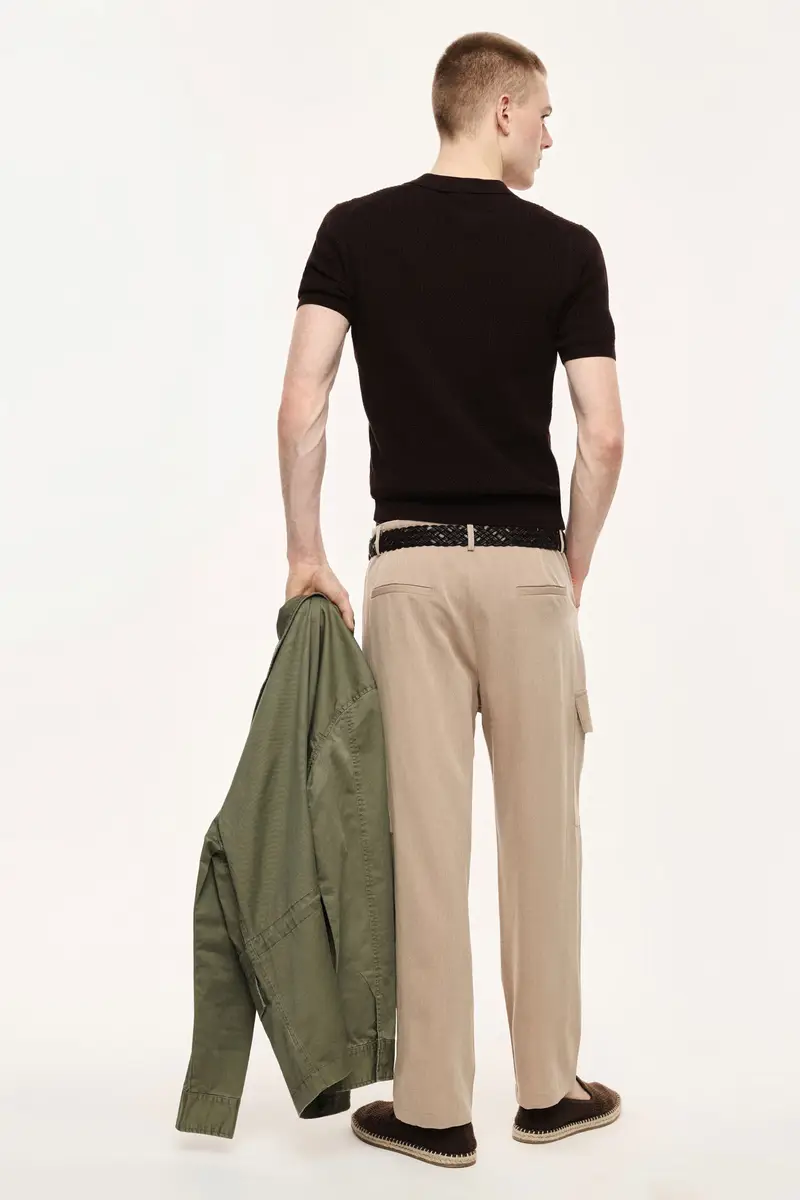 Trousers cargo fit ampio con tasche laterali Camel miniatura 3