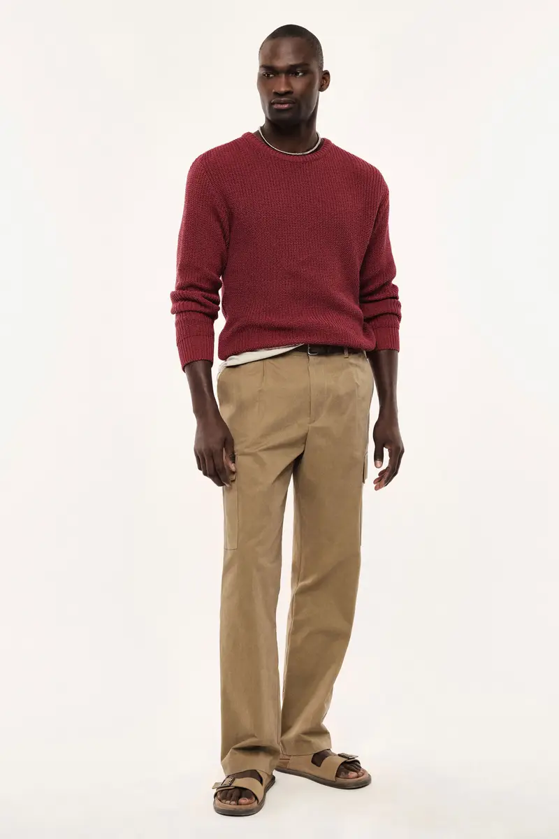 Trousers cargo fit ampio con tasche laterali Tabacco miniatura 2