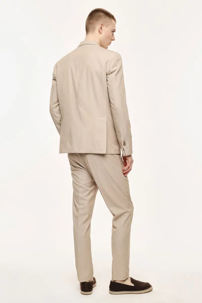 Trousers chino-fit con coulisse e piega frontale Beige miniatura 3