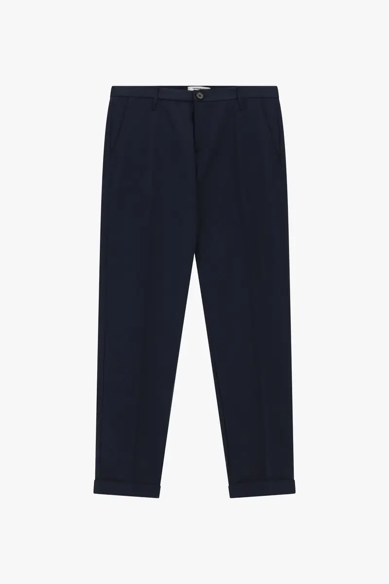 Trousers chino-fit con risvolto e pinces Navy