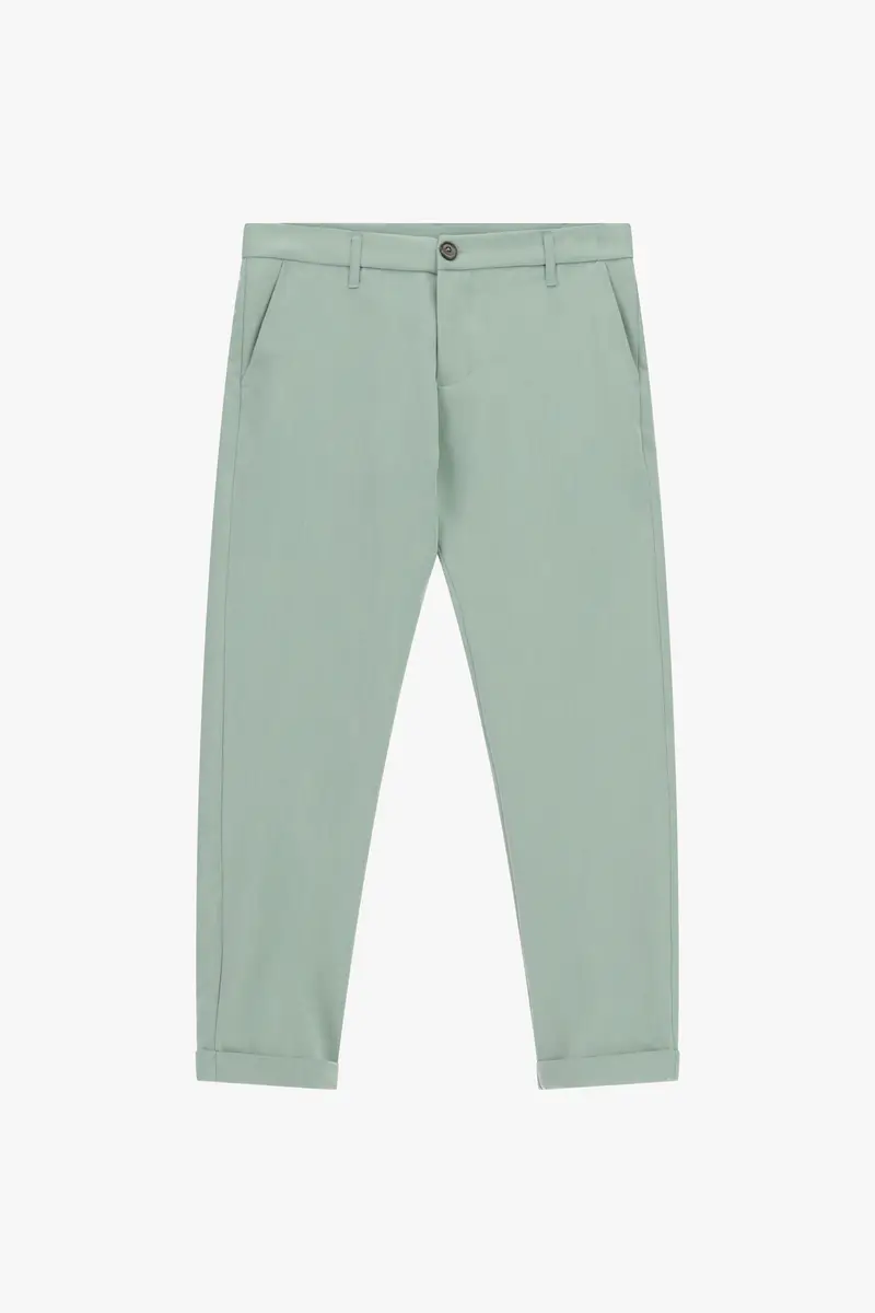 Trousers chino-fit con risvolto e tasche laterali Salvia