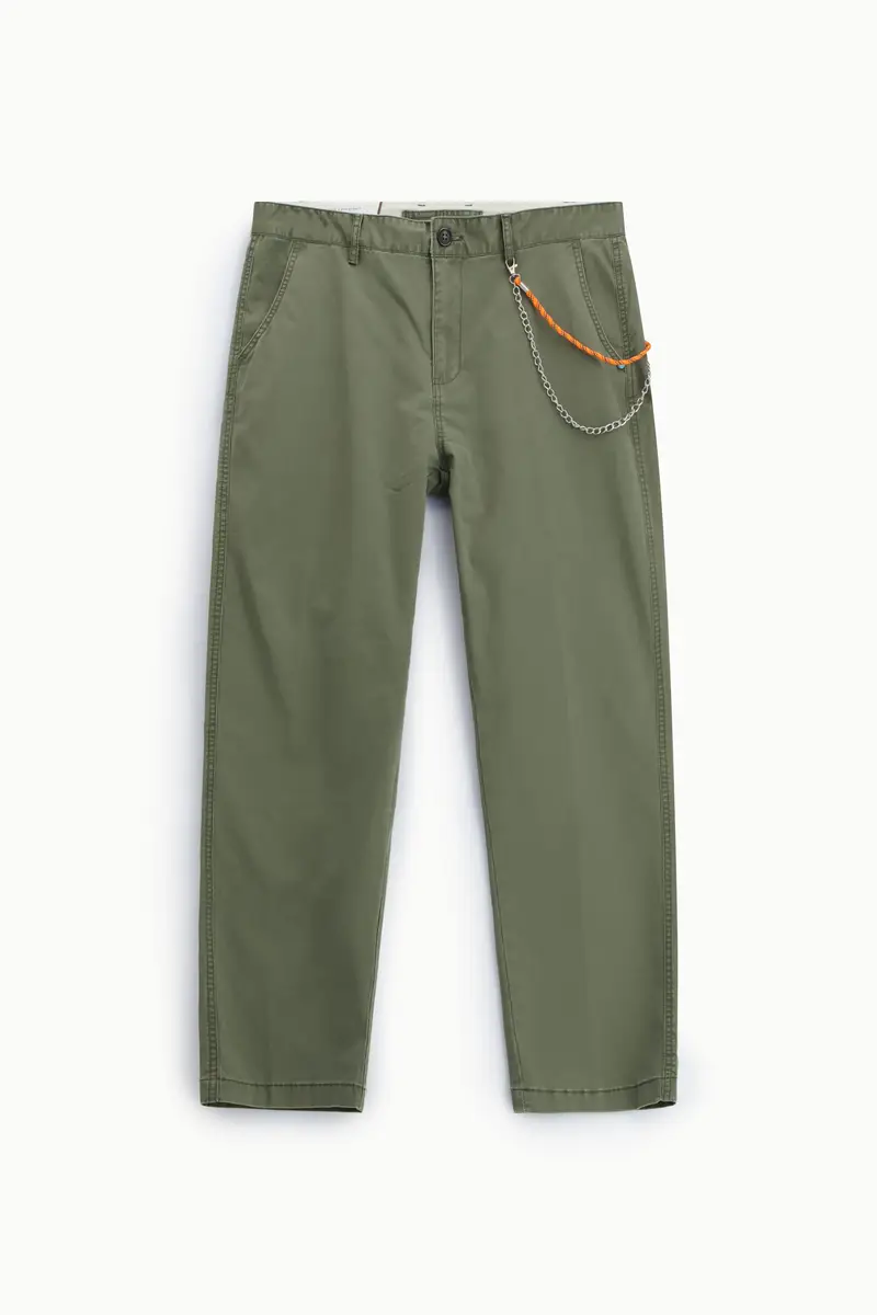 Trousers chino-fit dritti con catena decorativa Army