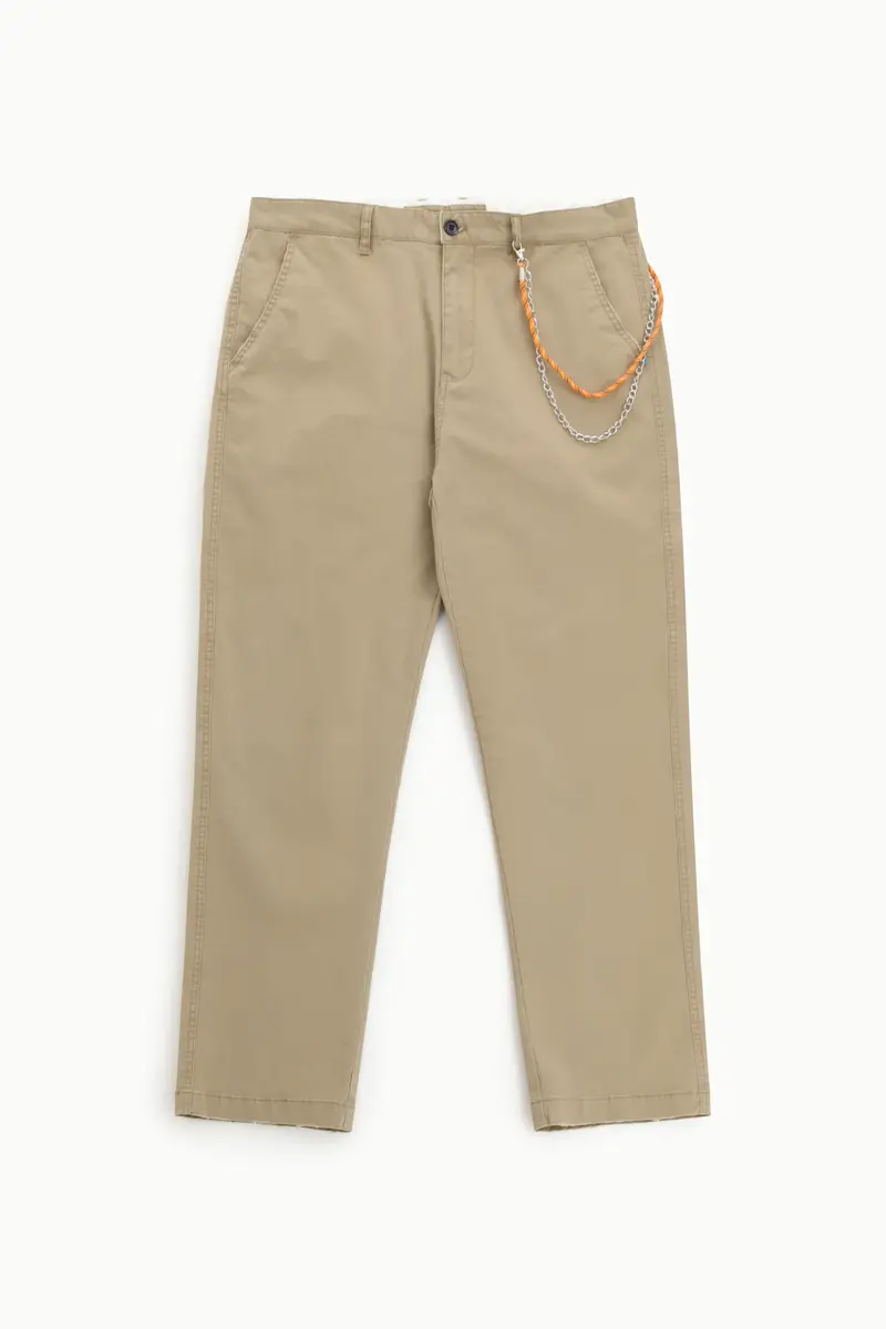 Trousers chino-fit dritti con catena decorativa Camel