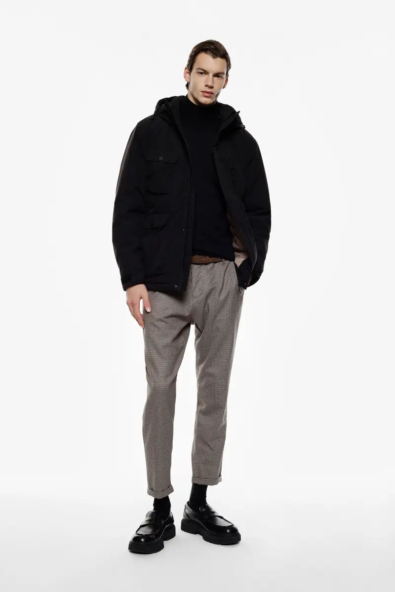 Trousers chino-fit motivo microfantasia risvolto Beige miniatura 2