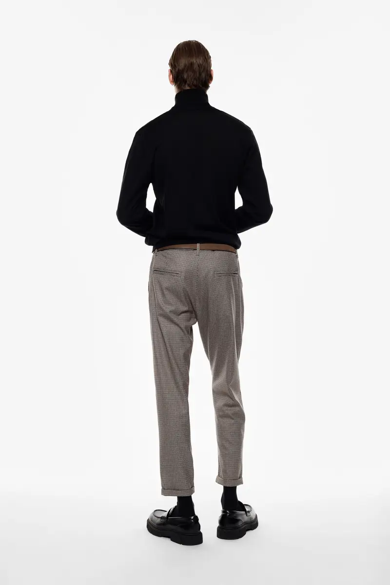 Trousers chino-fit motivo microfantasia risvolto Beige miniatura 3