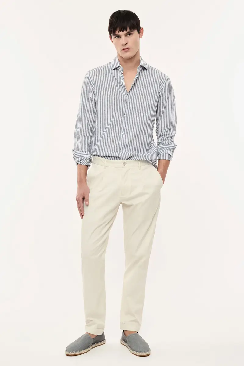 Trousers chino-fit pinces lunghezza regolare Beige miniatura 2