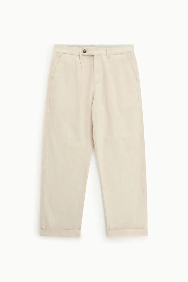 Trousers chino-fit pinces risvolto tasche laterali Ecru
