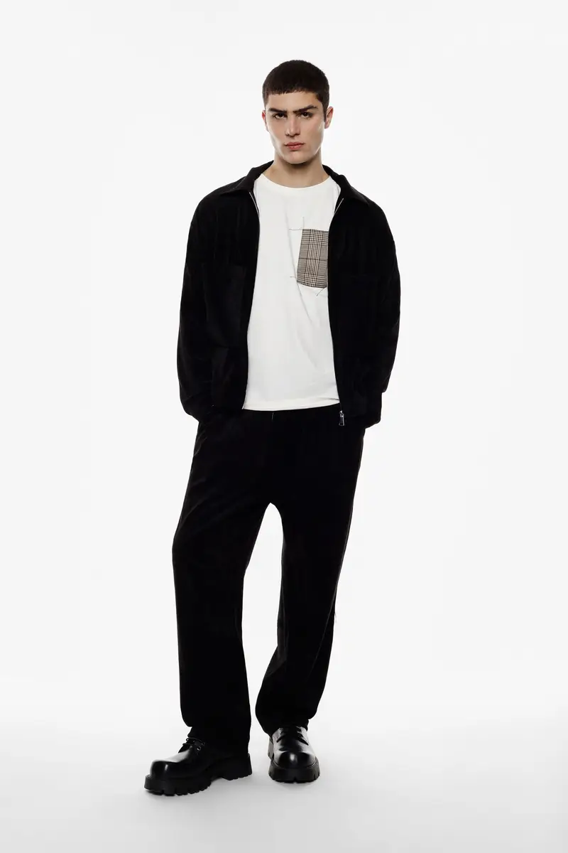 Trousers jogging fit con coulisse regolabile Nero miniatura 2