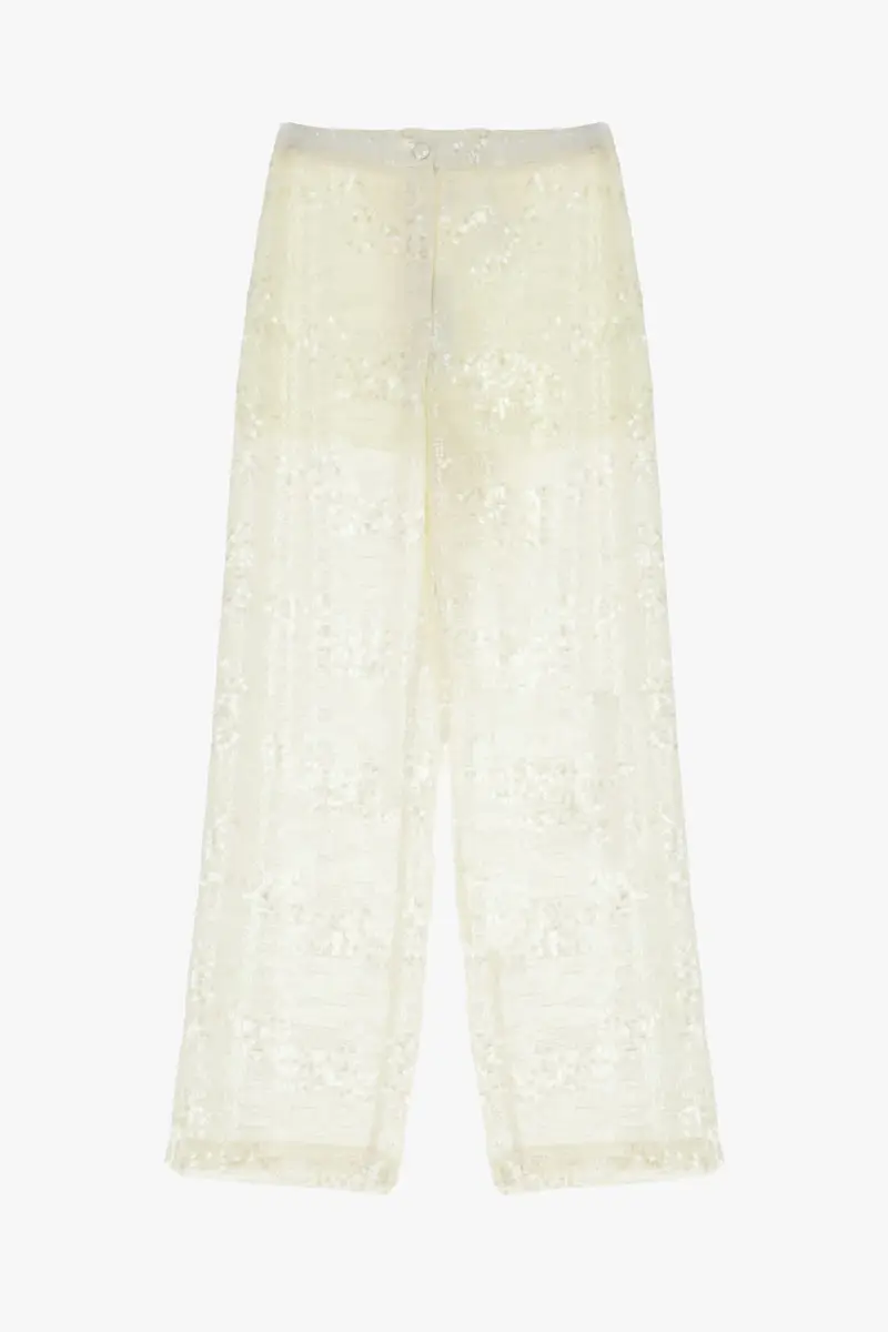 Trousers palazzo ampi paillettes vita alta Avorio