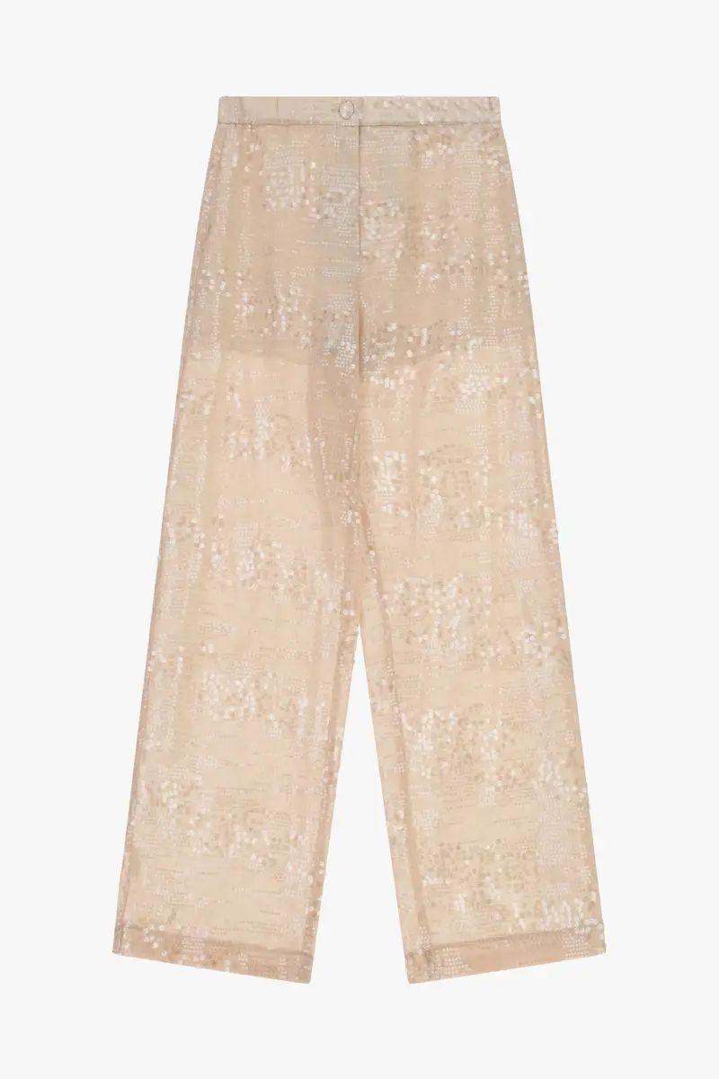 Trousers palazzo ampi paillettes vita alta Cipria