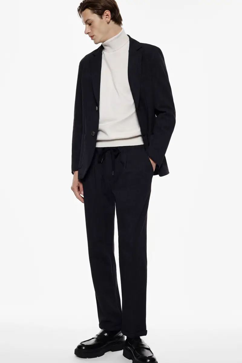 Trousers regular-fit con coulisse e risvolto Nero miniatura 2