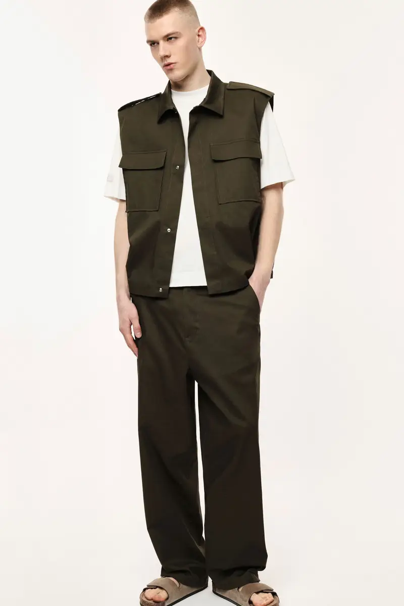 Trousers regular-fit con gamba dritta e tasche laterali Militare miniatura 2