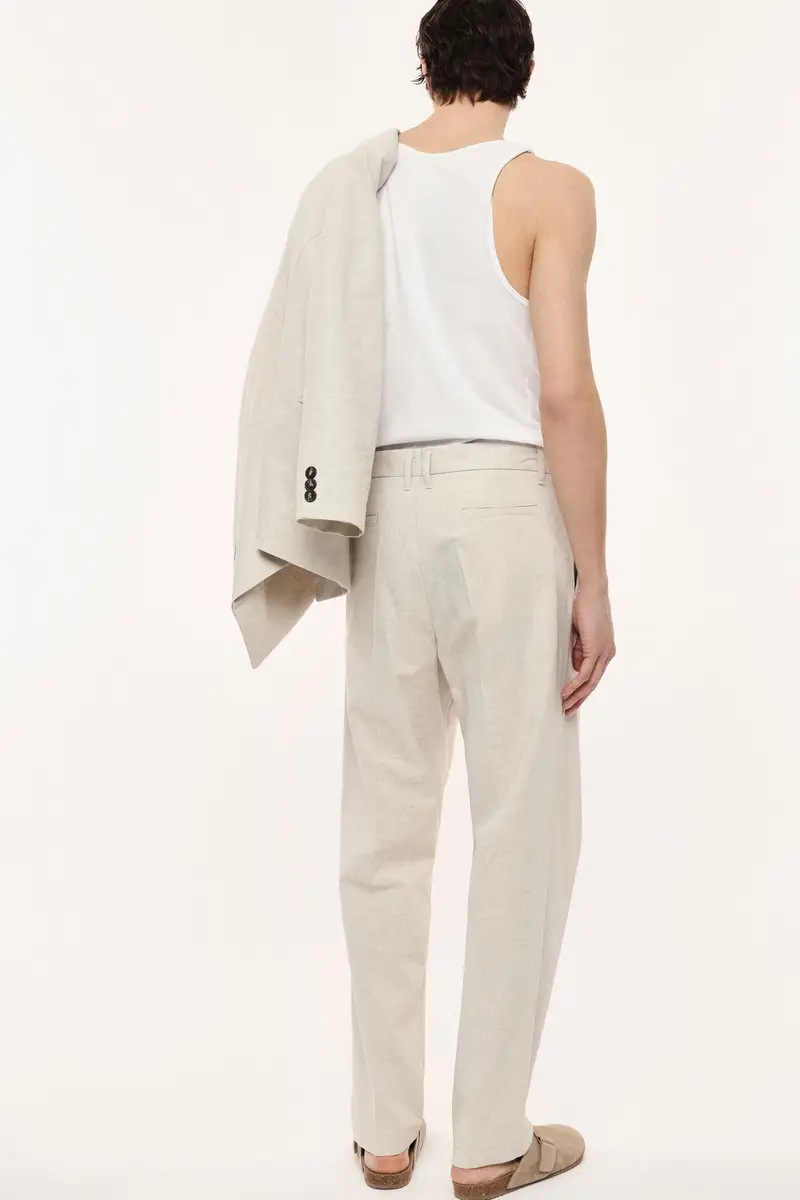 Trousers regular-fit con pince e chiusura a bottone Ecru miniatura 3