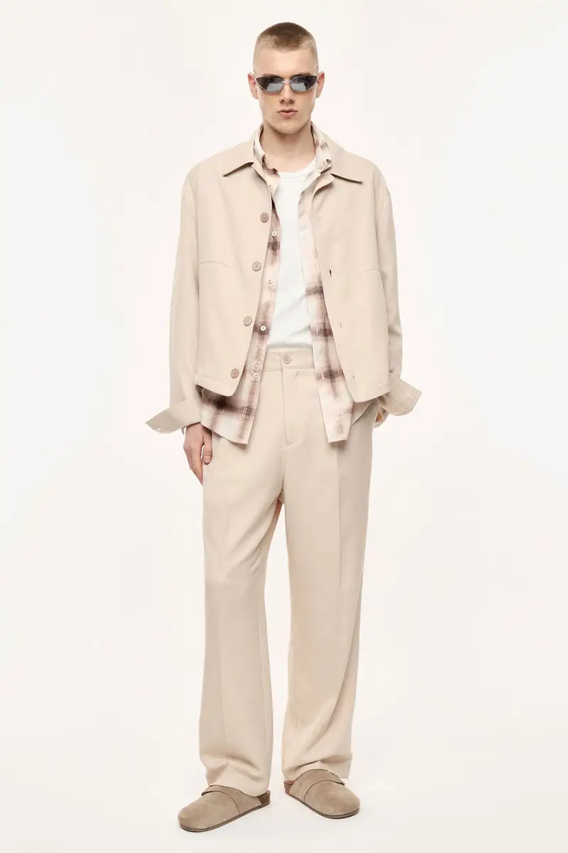 Trousers regular-fit con pince e cintura elasticizzata Beige miniatura 2