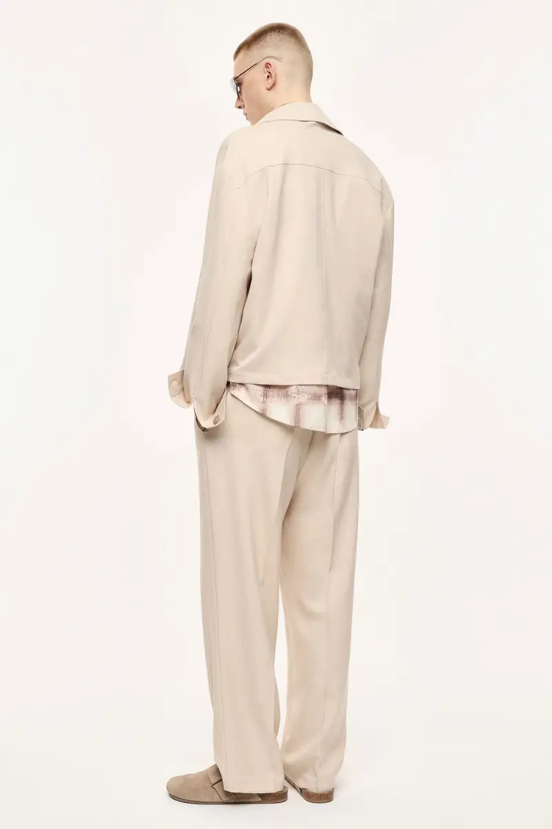 Trousers regular-fit con pince e cintura elasticizzata Beige miniatura 3