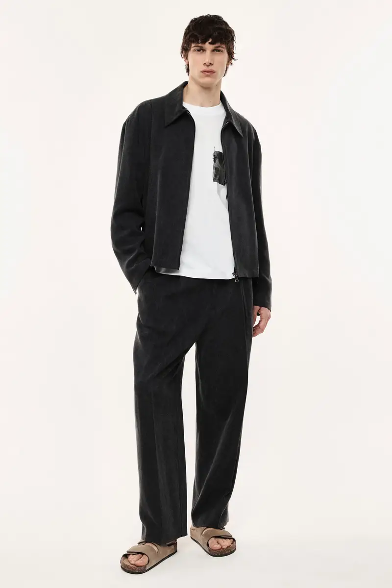 Trousers regular-fit con pince e taglio dritto Lavagna