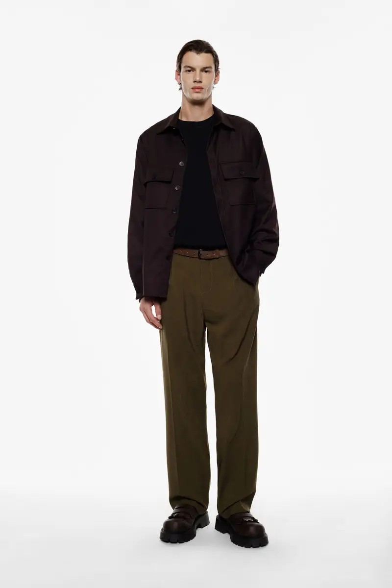 Trousers regular-fit con pince e tasche laterali Verde marcio miniatura 3