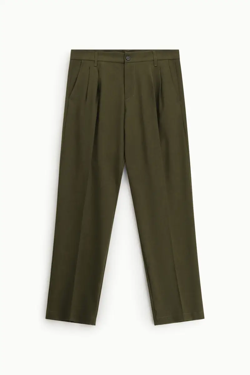 Trousers regular-fit con pince e tasche laterali Verde marcio