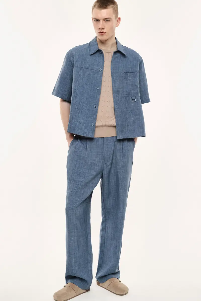 Trousers regular-fit con pinces e vita media Blu miniatura 2