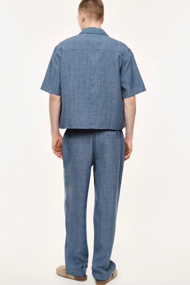 Trousers regular-fit con pinces e vita media Blu miniatura 3