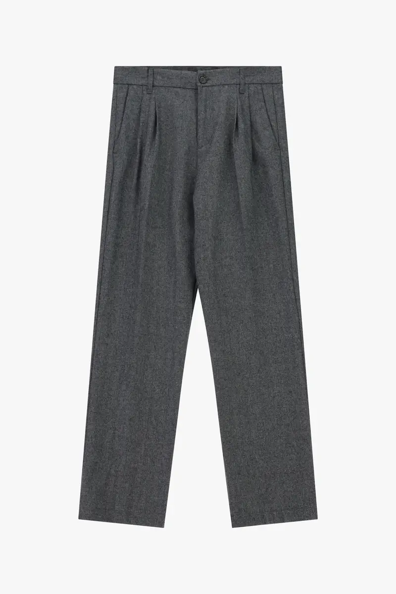 Trousers regular-fit con pinces e vita media Grigio
