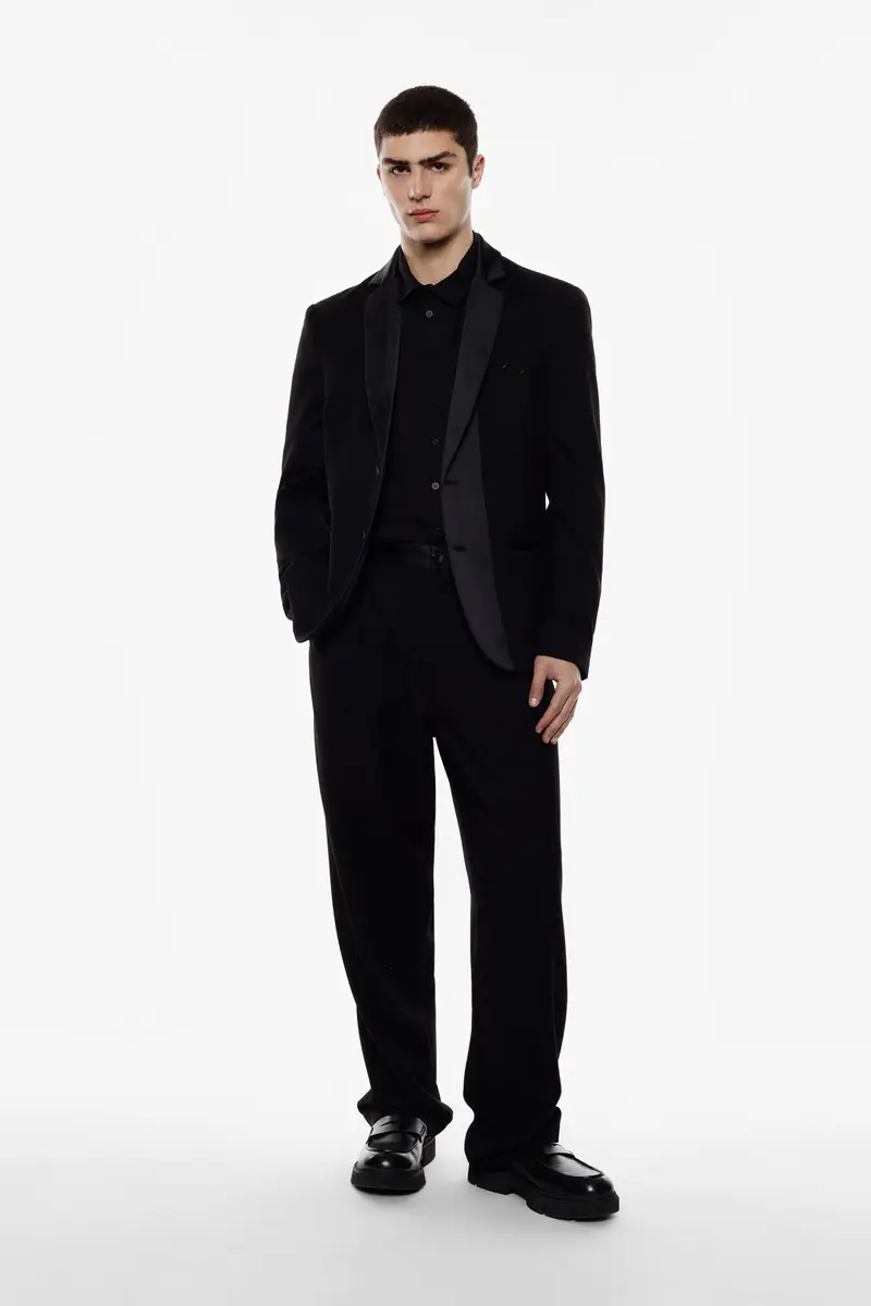 Trousers regular-fit con pinces e vita media Nero miniatura 2