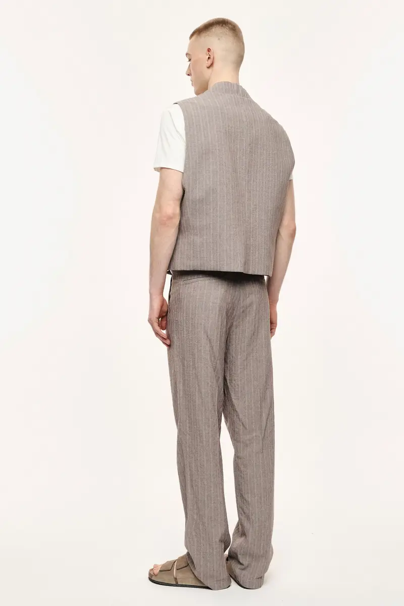 Trousers regular-fit con pinces motivo a righe Brown miniatura 3