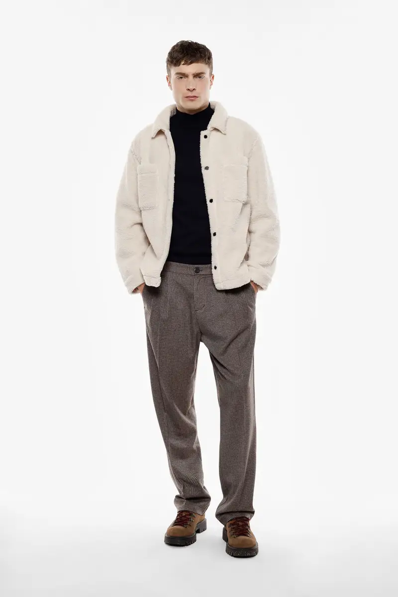 Trousers regular-fit con stampa micro motivo e pinces Fango miniatura 2