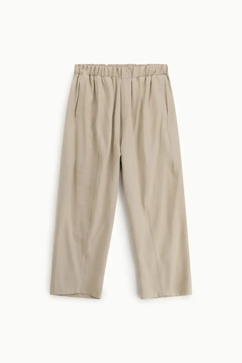 Trousers regular-fit con vita elasticizzata e piega Beige